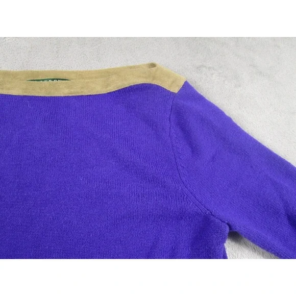 Lauren Ralph Lauren Sweater Womens Medium‎ Purple Wool Blend Preppy Boat Neck - Picture 2 of 7